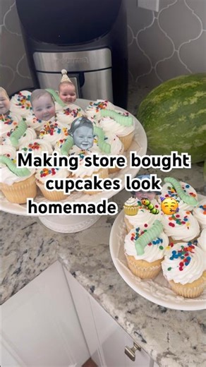 Making store bought cupcakes look homemade! 🧁🐛🥳 #craftymama #homemadecreations #handmadewithlove