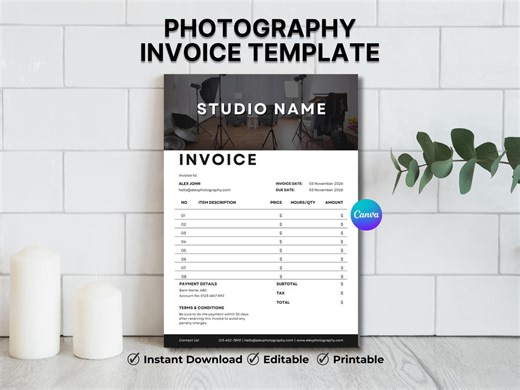 Editable Photography Invoice Template, Minimalist Photographer and Videographer Invoice, Small Business Canva Invoice, Instant Download - Etsy