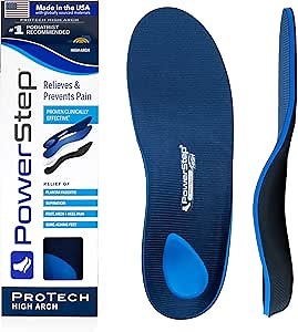 PowerStep ProTech Full Length High Orthotic Insoles - Medical Grade High Arch Support Inserts for Plantar Fasciitis Relief- Made in USA - Maximum Cushioning for Supination (M 5-5.5 W 7-7.5)