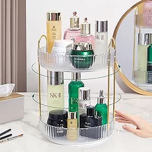 360 Rotating Makeup Organizer for Vanity - Spinning Bathroom Organizer Countertop, Large Storage Cosmetic Display Tray, Make Up Counter Shelf for Perfumes, Skincare Lotions, Lipsticks(Clear)