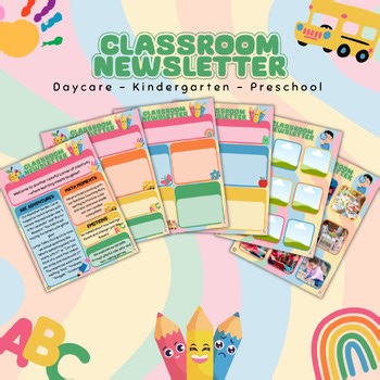 Preschool Weekly Newsletter Template. Colorful Editable Digital Download.