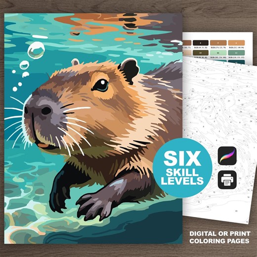 Capybara Paint by Number Printable Adult Coloring Pages for Procreate (6 Skill Levels) - Etsy UK