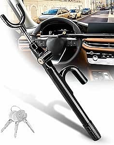 Tevlaphee Steering Wheel Lock Anti-Theft Device Security Car Lock Anti Theft Car Device Visible Antitheft Locking Devices Adjustable Car Wheel Lock for Cars with 3 Keys (Black)