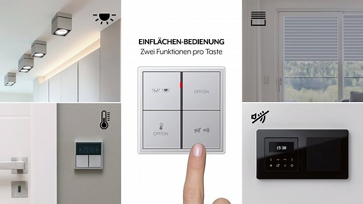 Vier Tasten = vier Funktionen? Nicht unbedingt. Wie vielfältig und individuell unsere KNX Tastsensoren F 40 in der Bedienung sind, siehst Du in folgendem Video. Mehr Infos unter: jung.de/f40 | JUNG