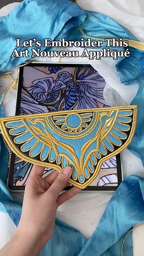 Machine embroidery process for my Umi Art Nouveau appliqué! I was really torn on making this detail to be more armor like jewelery or embroidery, after looking at some art nouveau gowns for inspiration. Eventually, I was inspired by Cowbutt Crunchies Cosplay embroidery on foam tutorial, and thought it would be a great way to get the best of both worlds to have some dimension with embroidery. Thank you so much to them for sharing this tip, and be sure to check out their tutorial! I’m really happy