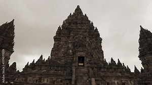 Main temple in Prambanan Hindu temple facade in Java island Yogyakarta Indonesia Stock Video
