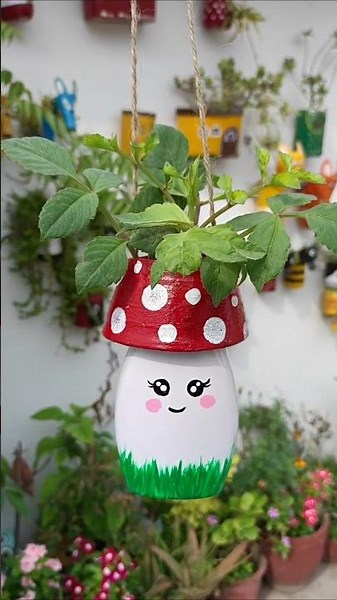 DIY Cutest Mushroom Planter from waste Container #diy #craft #planter #upcycling #trending #recycle