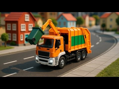 rc garbage truck cleans a tiny city: watch how it lifts and empties mini trash bins! 🚛🏙️