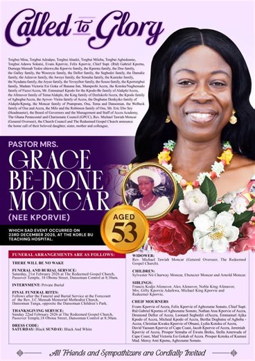 Accra Academy Alumni | The late Bleoobi Mrs Grace Moncar, (Bleoo 92), former Head of the Language Department, Accra Academy, goes home on Saturday 21st February | Facebook