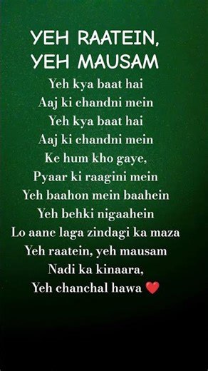 Yeh Raatein Yeh Mausam 🌙✨ Romantic Lyrics Status | Old Song Lyrics Shorts #lyrics