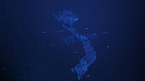 A stylized rendering of the vietnam map conveying the modern digital age and its emphasis on global connectivity among people