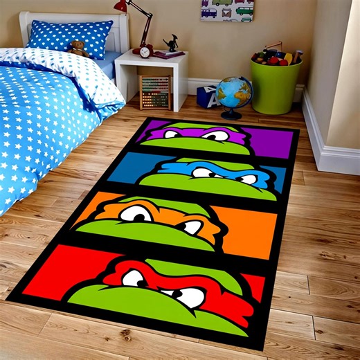 Cartoon Ninja Turtle Squad Eyes Kids Rug: Color Block Playroom Carpet, Non-slip Machine-washable - Etsy