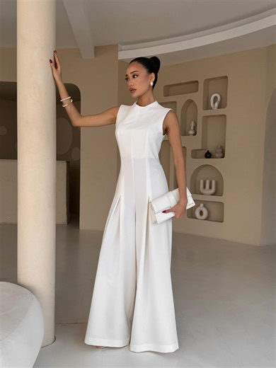 White Jumpsuit for Wedding, Bridal Jumpsuit, Formal Jumpsuit Sleeveless, Brides Reception Romper, Women Formal Jumpsuit, Wide Leg Jumpsuit - Etsy UK