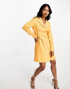 Y.A.S exclusive tailored blazer mini dress with corset lace up side in mango | ASOS