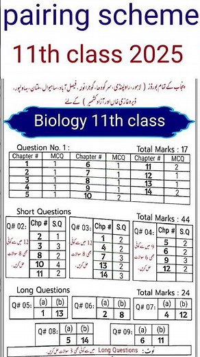 11th class Biology pairing scheme 2025