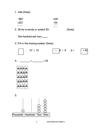 Grade 3 Mathematics Activities Mid Term 2 2025 Exam