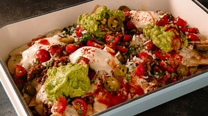 Beef nachos with easy cheese sauce