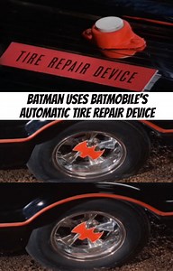 What did you guys think of when Batman used the Batmobile's Automatic Tire Repair Device on the 1966 Batman TV series? What was your favorite Batmobile gadget? #batman #adamwest #batmobile #dccomics #funny | Rare Action Figures