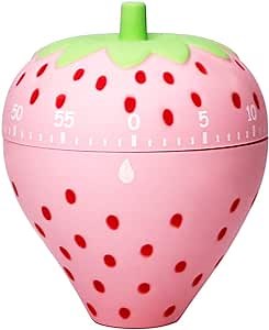 Cute Fruit Cookie Kitchen Timer | Novelty Manual Cooking Alarm | Fun Shaped Mechanical Strawberry Windup for Home Desktop Decor