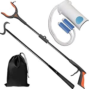 5 in 1 Hip Knee Back Replacement Recovery Kit with 32" Foldable Reacher Grabber, Sock Aid, 35" Long Shoe Horn & Dressing Stick, Storage Bag, Portable Mobility Tools
