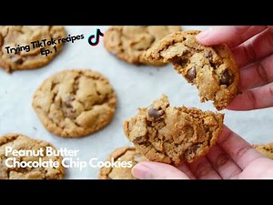 5-Ingredient soft & chewy peanut butter chocolate chip cookies (Trying TikTok recipes Ep. 1)