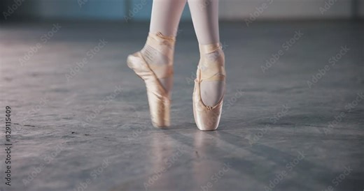 Closeup, ballerina and legs in ballet shoes with feet in dancing at studio for performance or show in zoom for practice. Woman, dancer and artist in class or stage in creative with pointe in exercise Stock Video