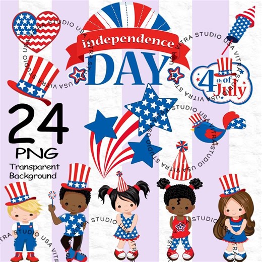 4th of July Clipart, Patriotic Kids PNG Graphics (digital Download, 24 Files) V165 - Etsy