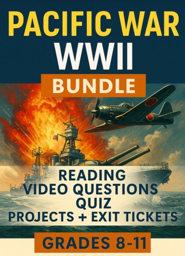Pacific War WWII Bundle — 10-Minute Reading, Video, Quiz, Projects   Answer Keys