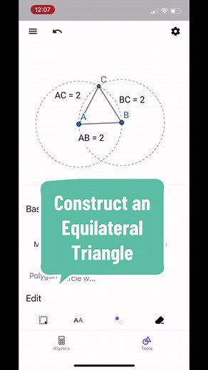 GeoGebra | Construct an Equilateral Truangle 🔺🔻🔺🔻🔺🔻🔺🔻 #geometry #eurekamath #eurekageometrymodule1 #equilateraltriangles #triangles #geometryconstructions