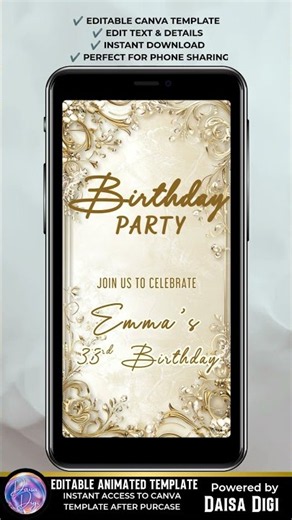 Surprise Birthday Invitation | Black Gold Canva Animated Video Invite