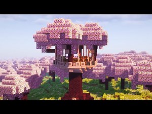 Minecraft: How to Build a Cherry Blossom Treehouse [Tutorial]
