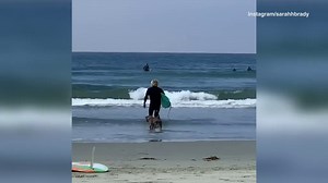 Surfer Sarah Brady films her boyfriend Jonah Hill going surfing in Los Angeles