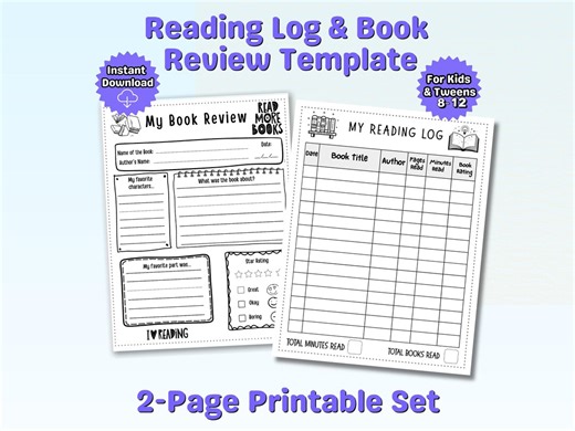 Kids Reading Log & Book Review Printable | Reading Tracker   Book Report Template | Homeschool Reading Worksheet | Printable PDF - Etsy