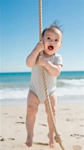 Baby Adventure: Rope Lifts the Little One! 😎😂 #cute #funny #shorts #happy #trending #ytshorts