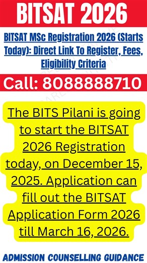 BITSAT 2026 Registration (Today) Live Updates: Application Form Direct Link, Steps & Latest News