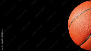 Basketball ball on black screen with alpha channel. Basketball 3D animation of spinning ball 3D rendering 4K