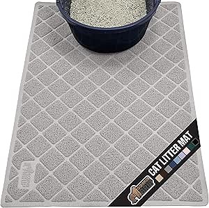 GORILLA GRIP Cat Litter Box Mat, Cushioned Coil Mesh Litter Trapping Mats, Scatter Control Supplies for Less Mess, Phthalate Free, Ultra Deep Catch Grooves, Rinse or Vacuum to Clean, 24x17 Light Gray