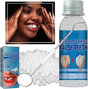 Tooth Provisional Teeth Kit, Provisional Fake Teeth Replacement Kit for Provisional Restoration of Missing & Broken Teeth Replacement Dentures, DIY Heat Fit Beads. 【30Ml -1 Bottle】