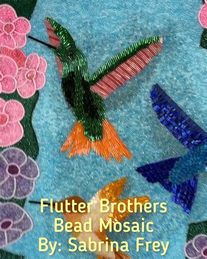 Flutter Brothers are having a good time. A special commission full of life and energy. Would you like me tomake you one too? #beadmosaicartist #sabrinafrey #beadmosaicart #birdart #flower #sabrinafreyart #hummingbir #hummer #flutter | Sabrina Frey Art