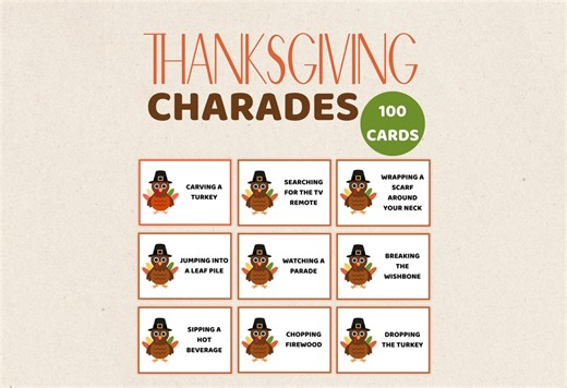 Thanksgiving Charades Game, 100 Printable Cards, Thanksgiving Party Game for Families, Friendsgiving, Office, Classroom, Instant Download - Etsy