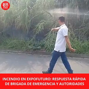 Personal de la Brigada de Emergencia de AMG SOLINTEG SAS, de Expofutuo y la Policía Nacional respondieron a un conato de incendio frente al ingreso de los vehículos de logística en el evento EXPOFUTURO. #Pereiraenvivo | Pereira En Vivo