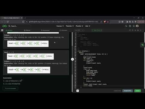 Delete Node in Singly Linked List | GFG Solution in C++ | Delete at Position | Easy Problem