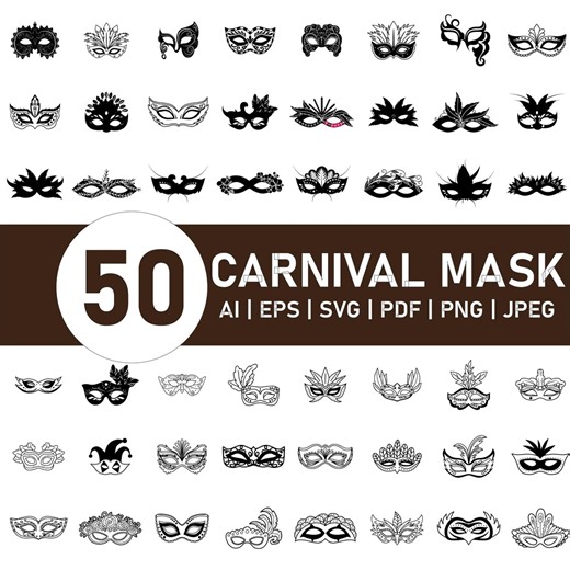 50 Carnival Mask SVG Bundle, Masquerade, Venetian and Mardi Gras Mask Clipart | Cricut & Silhouette Cut Files, Venetian Mask SVG, - Etsy