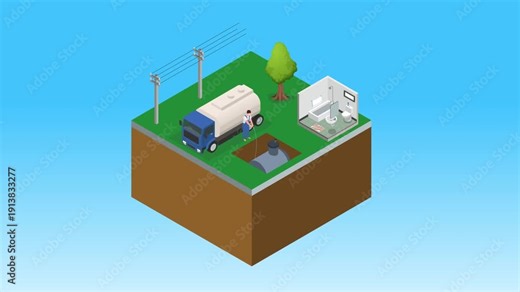 Residential Septic Tank System and Wastewater Treatment 3d animation cartoon
