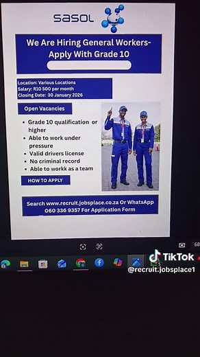 Sasol Job Opportunities for General Workers