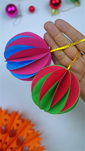 Watch how to make 3D xmas ball using paper ❄ Handmade and creative holiday decoration crafts idea🎄 #crafts #crafting #diy #homedecor | Creative Art & Craft Ideas