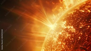 Close-up view of intense solar flares and plasma arcs on the sun's surface. Vivid depiction of solar activity and astrophysical phenomena concept. Ideal for space science and educational purposes