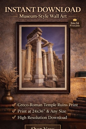 Ancient Temple Poster, Roman Ruins Wall Art, Classical Architecture Print, Historic Stone Columns Decor (digital Download) - Etsy