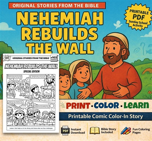 Nehemiah Rebuilds the Wall A4 Bible Comic Coloring Page | Sunday School Craft and Children’s Church Activity | Nehemiah 1–6 - Etsy