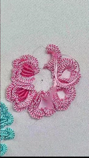 Pink Flower - Petals double heart Dimensional Embroidery